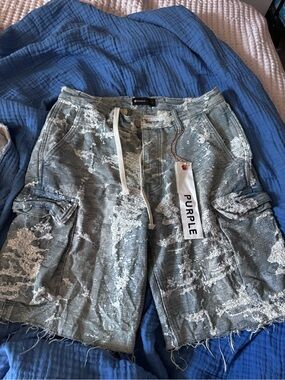 NEW Purple Brand jacquard cargo shorts size S
